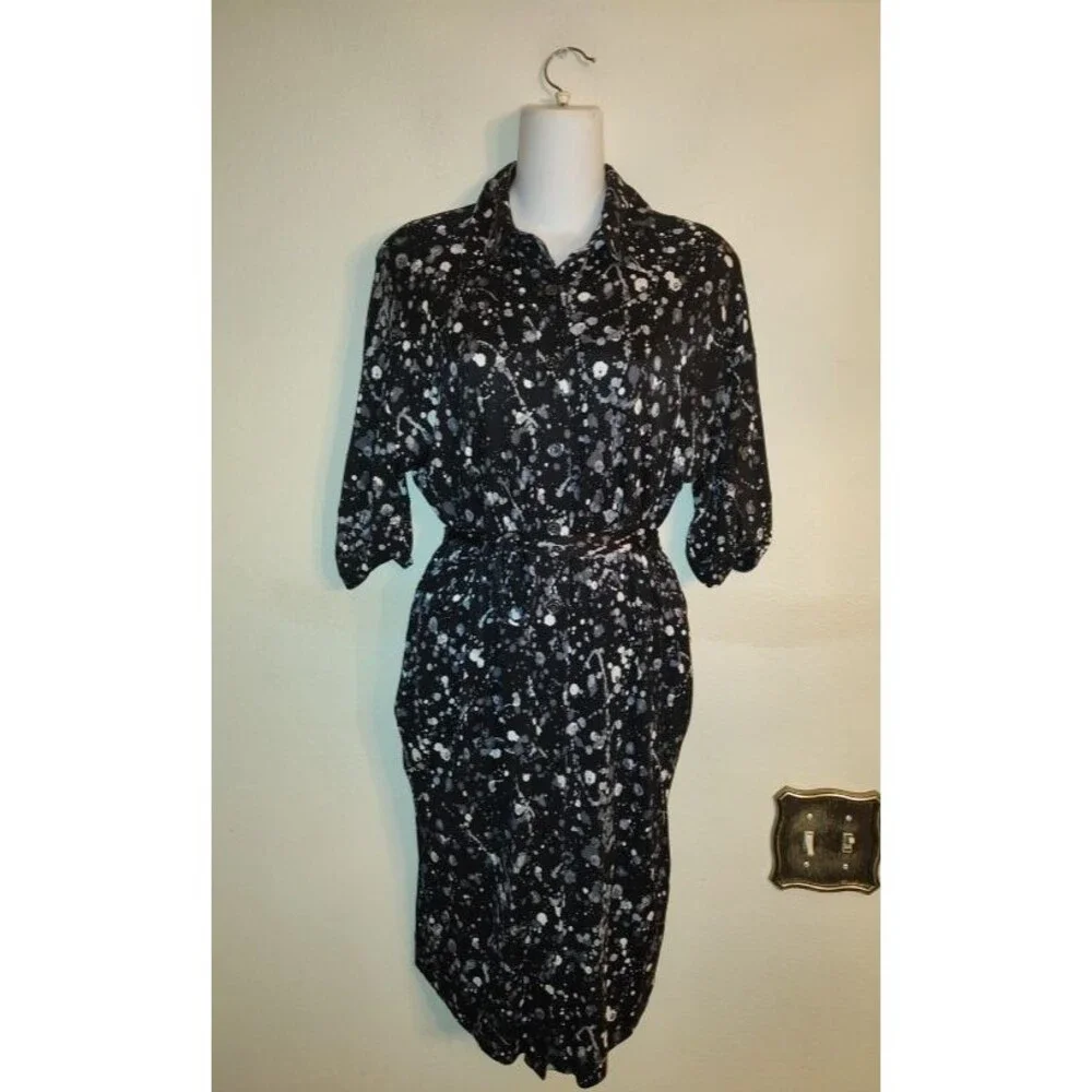 Women's Tory Burch 100% Silk Black White Belted Dress Size Small